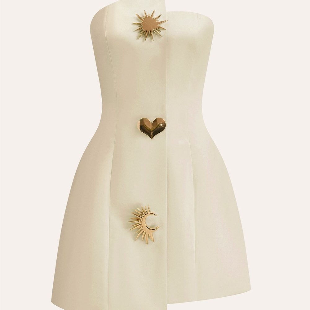 Commense Cream Dress with Unique Accents